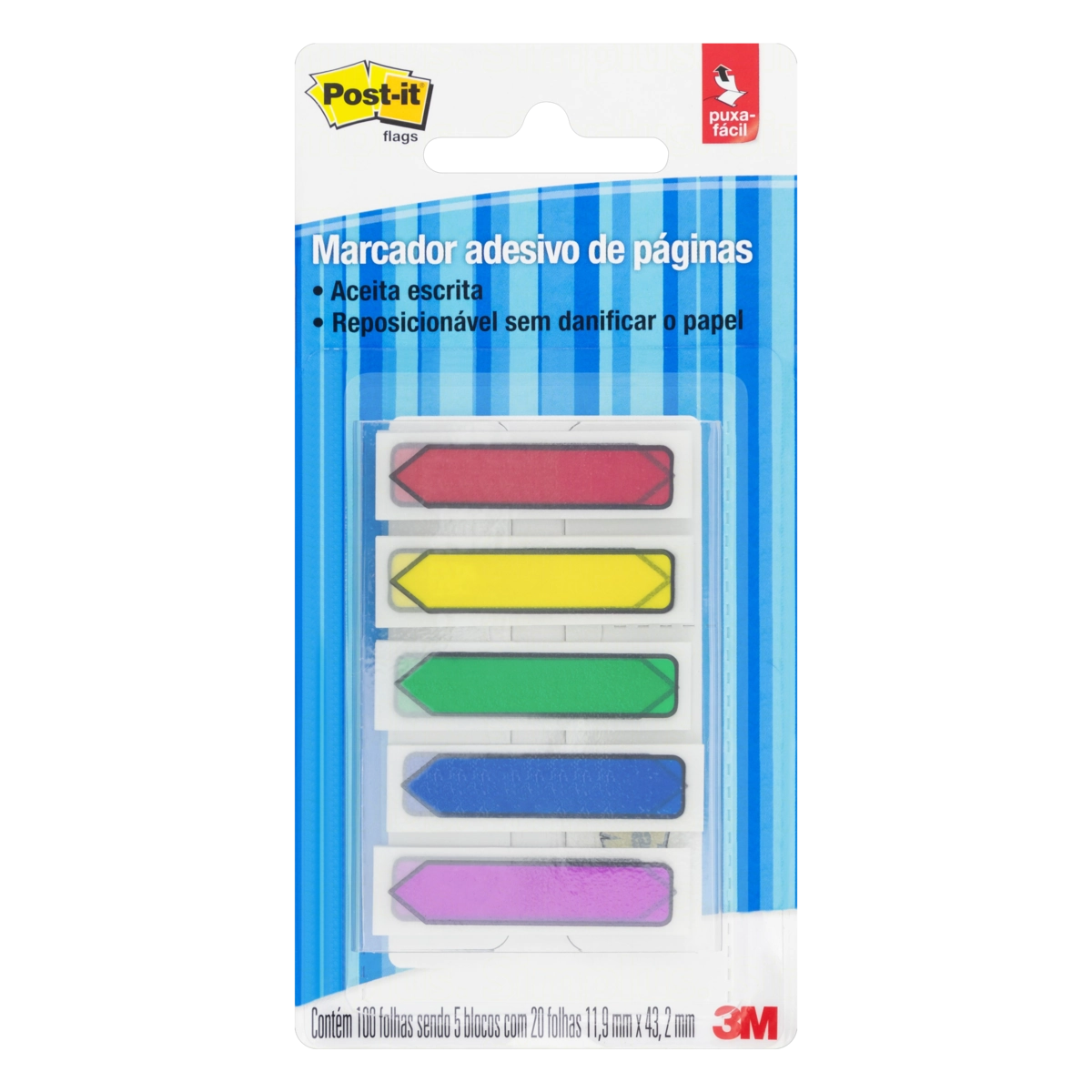 Marcador De Página Flag Seta Post It 12mm X 43mm Blister 5 Unidades 100 Folhas