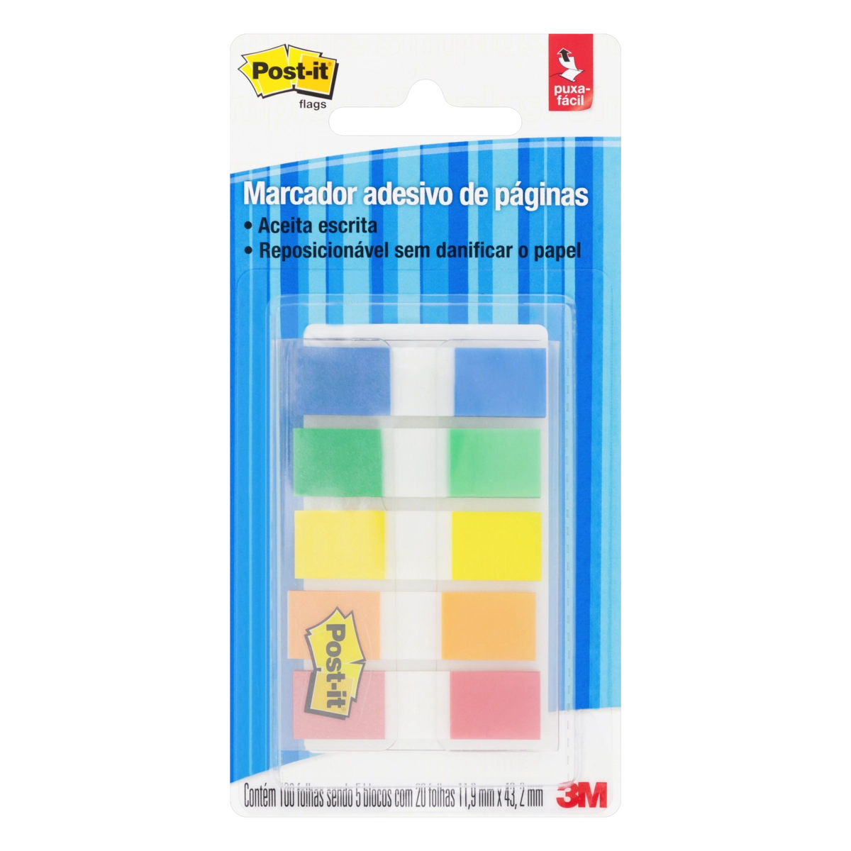 Marcador De Página Flags Post It 12mm X 43mm Blister 5 Unidades 100 Folhas