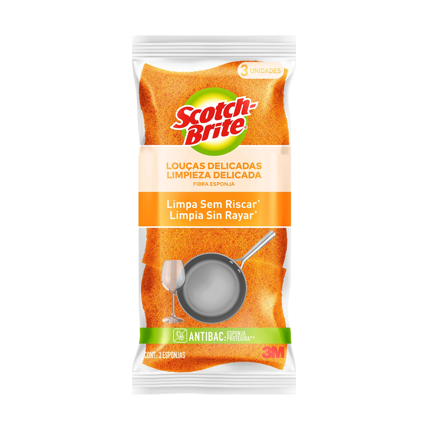 Esponja Não Risca Laranja Scotch Brite - 3 Unidades