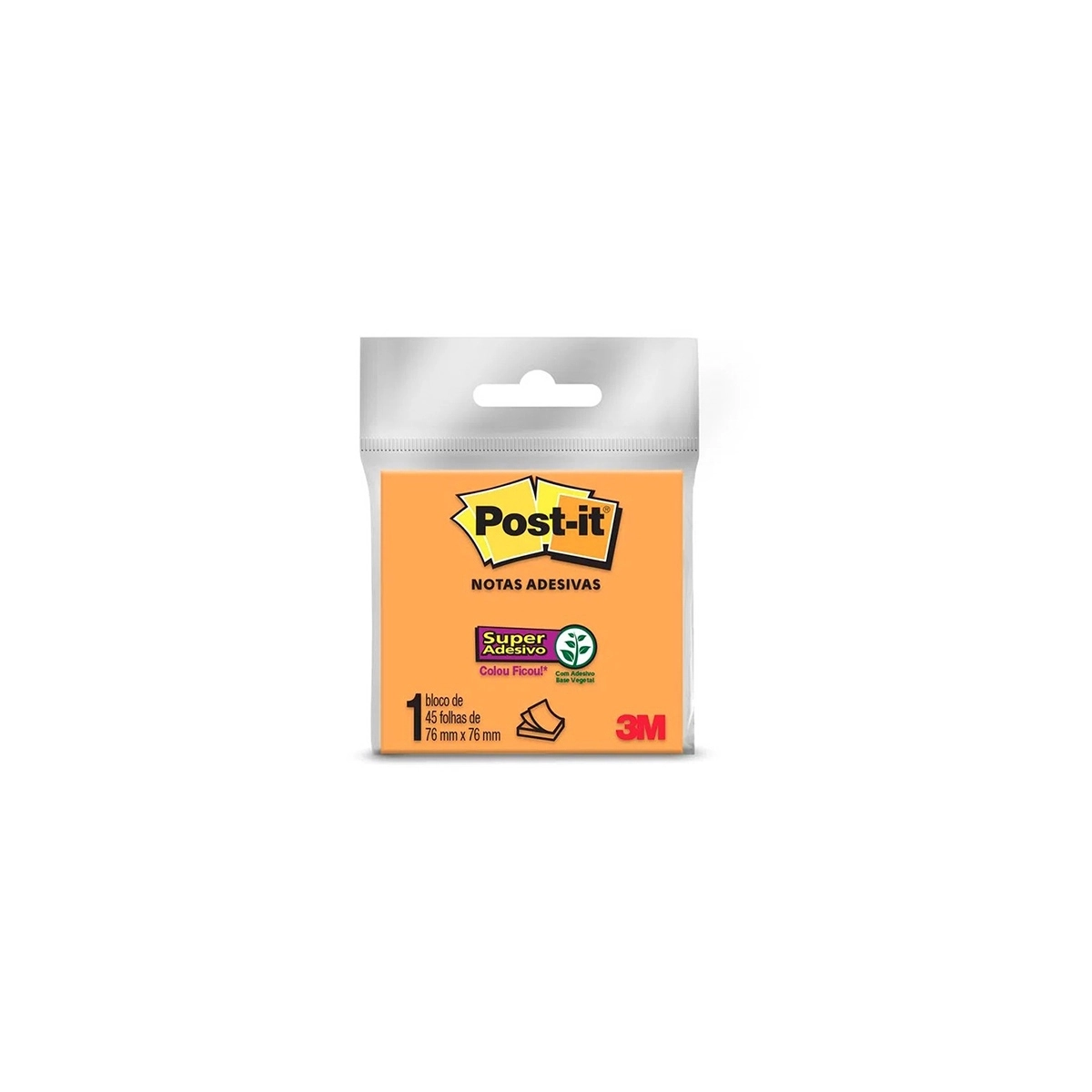 Bloco De Notas Adesivas Laranja Post It 76mm X 76mm 45 Folhas