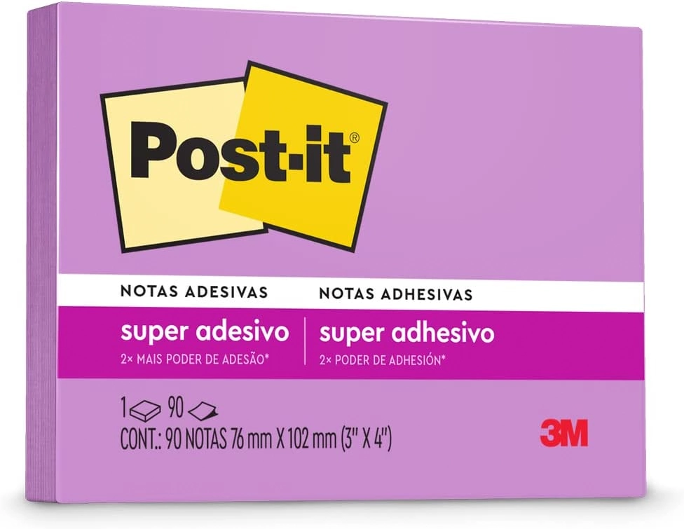 Bloco De Notas Adesivas Roxo Post It 76mm X 102mm 90 Folhas
