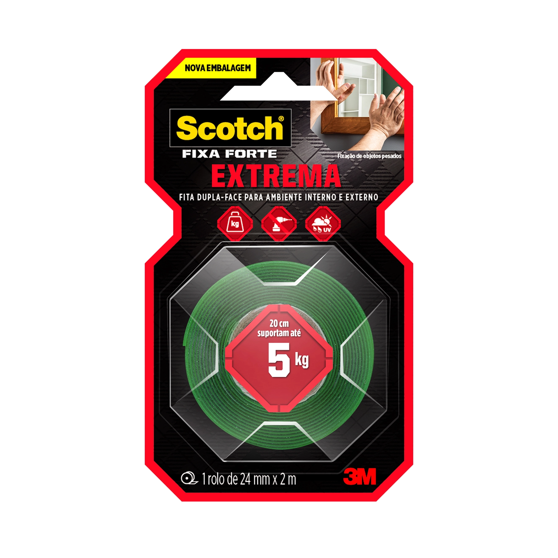 Fita Dupla Face de Espuma Extrema Scotch Fixa Forte 24mm x 2m