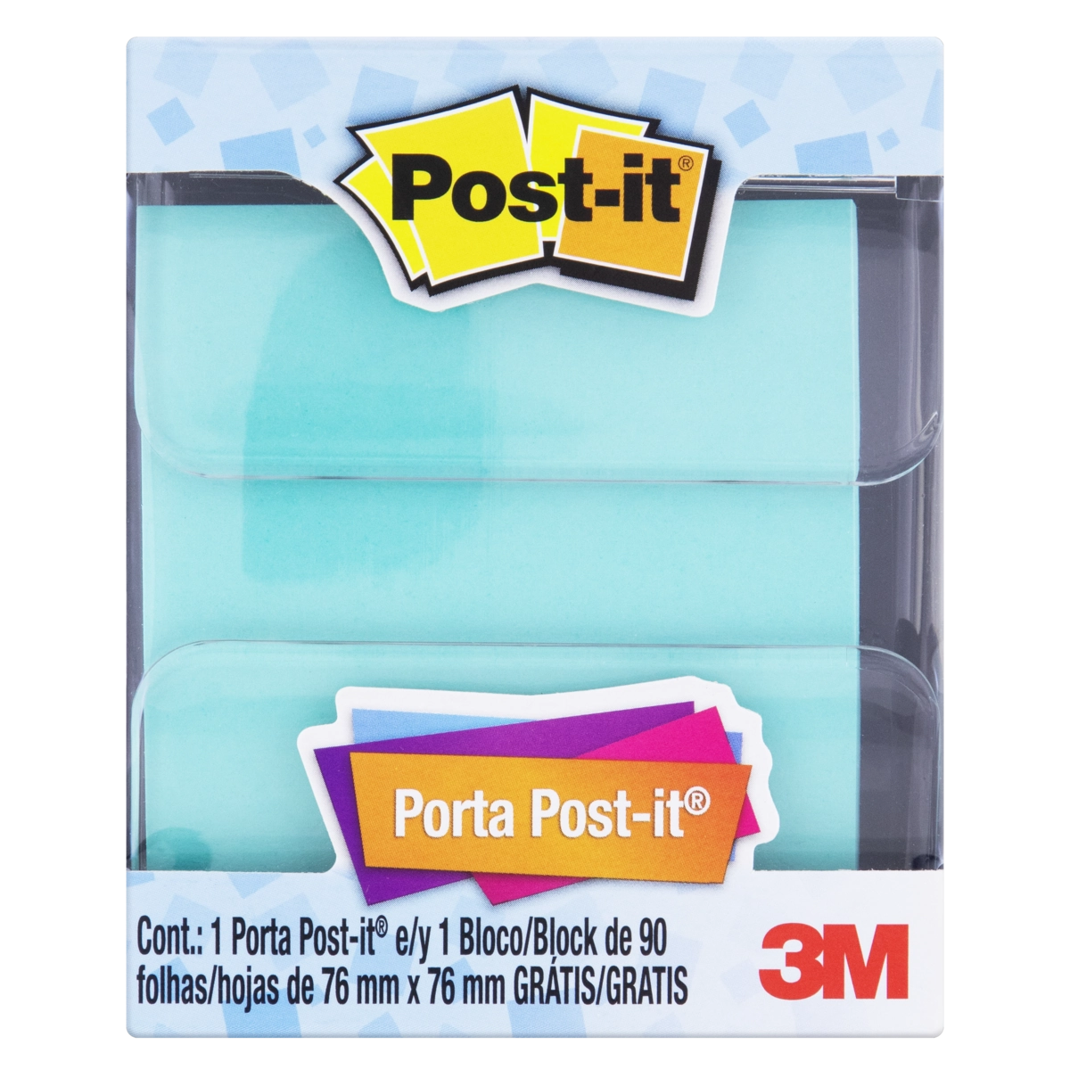 Porta Bloco De Notas Preto Post It Caixa Grátis 1 Bloco Azul 76mm X 76mm 90 Folhas
