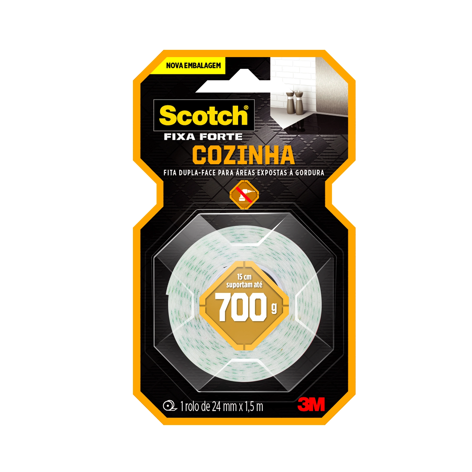 Fita Dupla Face Cozinha Scotch Fixa Forte 24mm x 1,5m