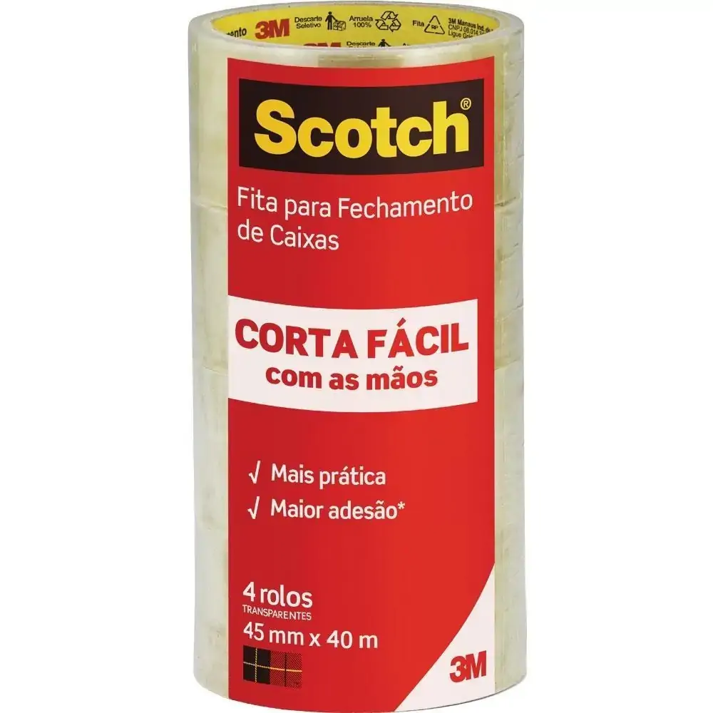 Pack Fita Adesiva Empacotamento Corta Fácil Scotch 45mm X 40m 4 Unidades