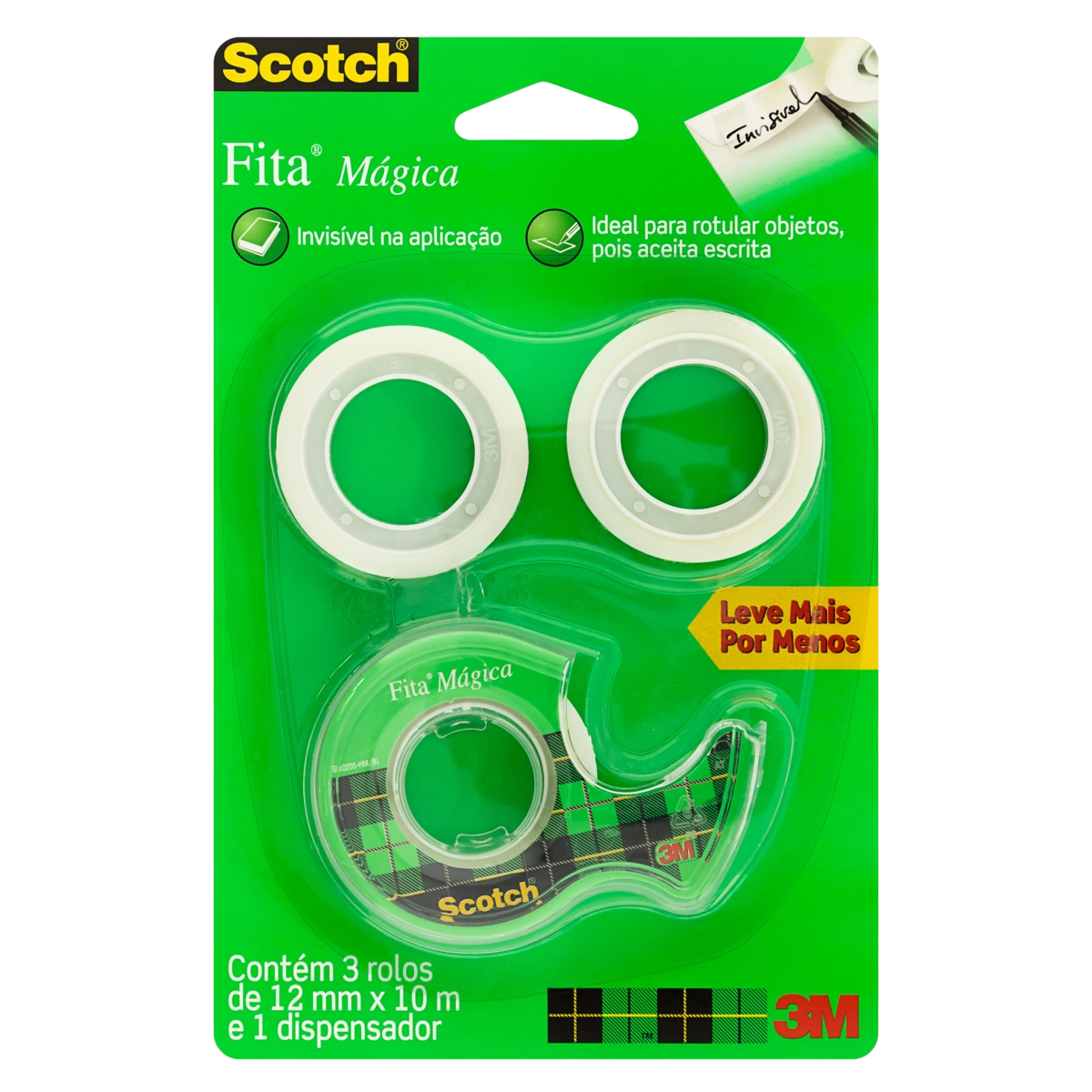 Fita Mágica Com Dispensador Scotch 12mm X 10m 3 Unidades Leve Mais Pague Menos