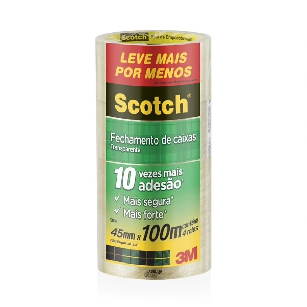 Fita de Empacotamento 3M SCOTCH 5802 Transparente 45MM X 100M 4 Rolos