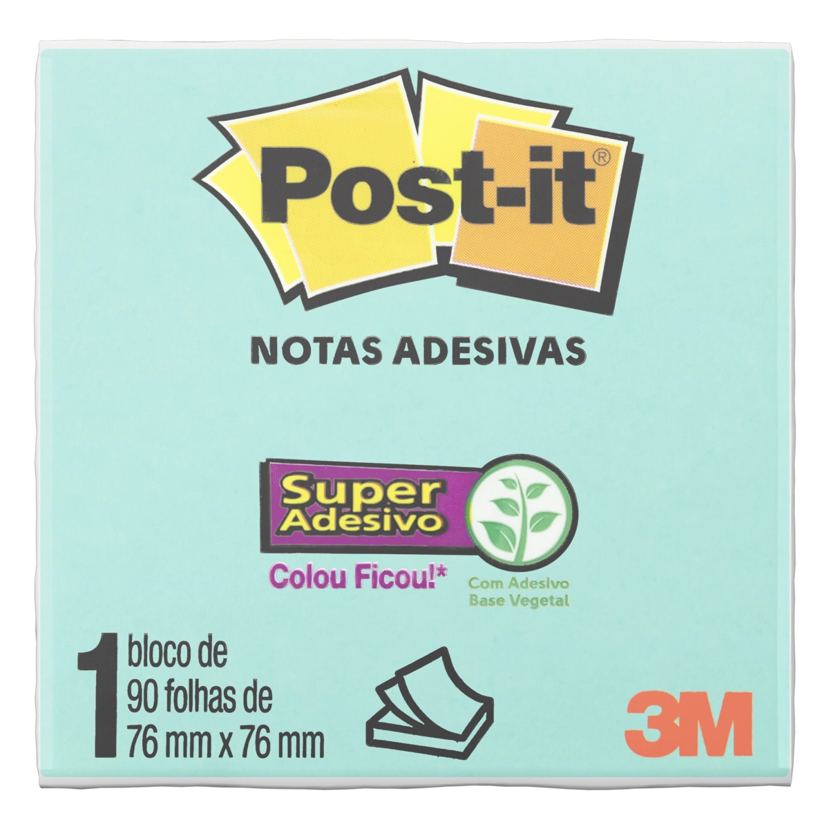Bloco De Notas Adesivas Azul Aqua Post It 76mm X 76mm 90 Folhas