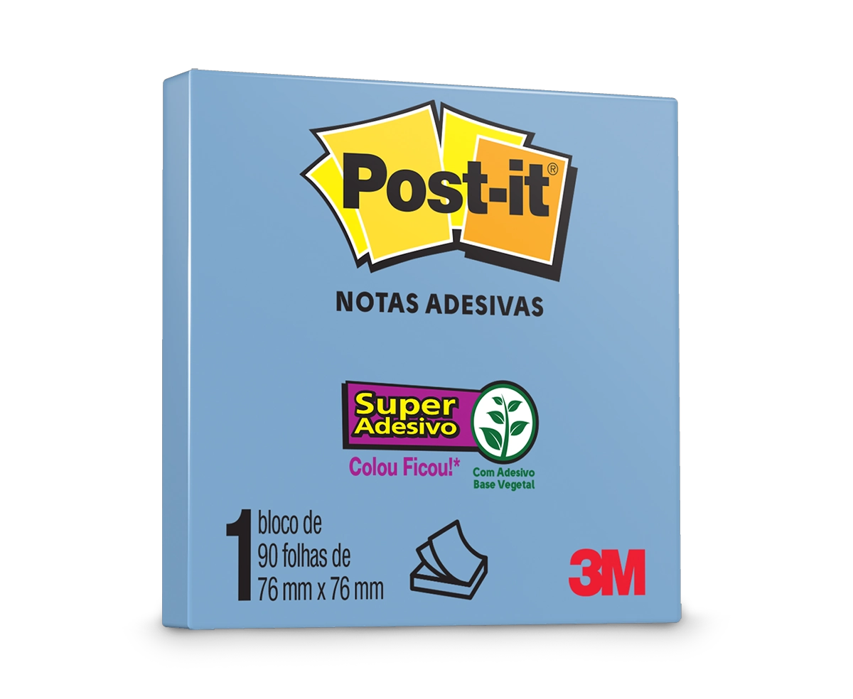 Bloco De Notas Adesivas Azul Cristal Post It 76mm X 76mm 90 Folhas