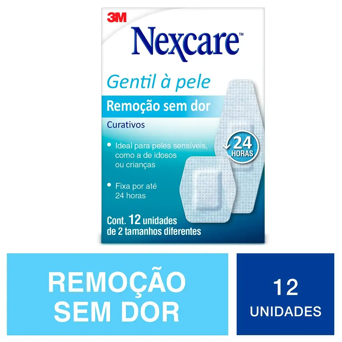 Curativo Gentil à Pele Tamanhos Diferentes Nexcare Remoção Sem Dor Caixa 12 Unidades
