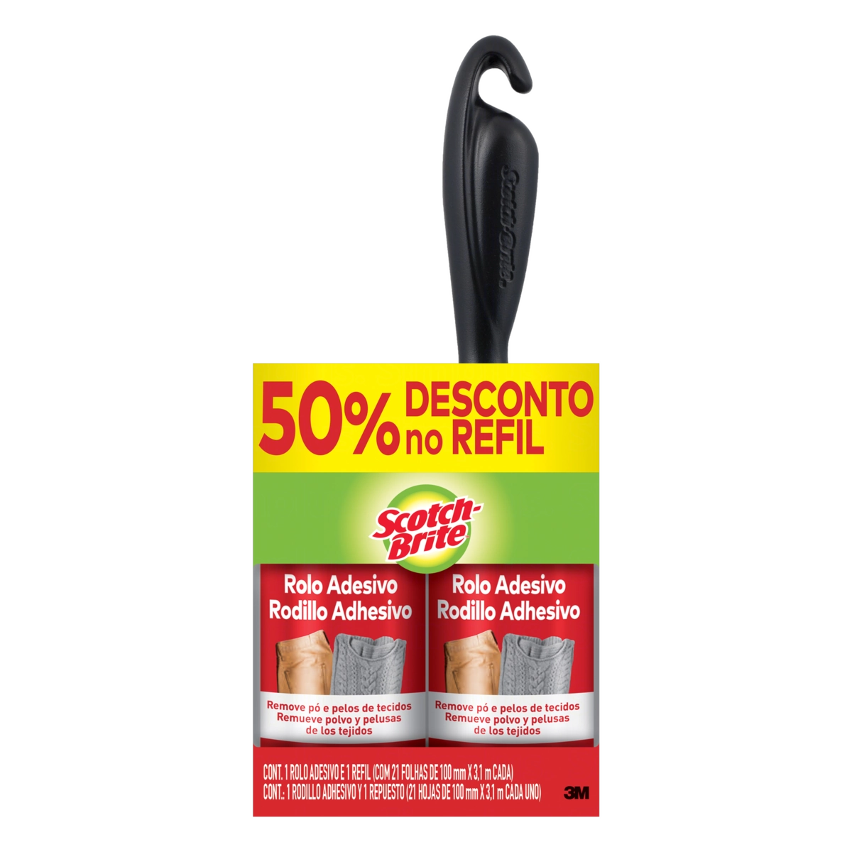 Pack Rolo Adesivo Tira Pelos Scotch Brite 100mm X 3,1m 21 Folhas 2 Unidades Grátis 50 Desconto No Re