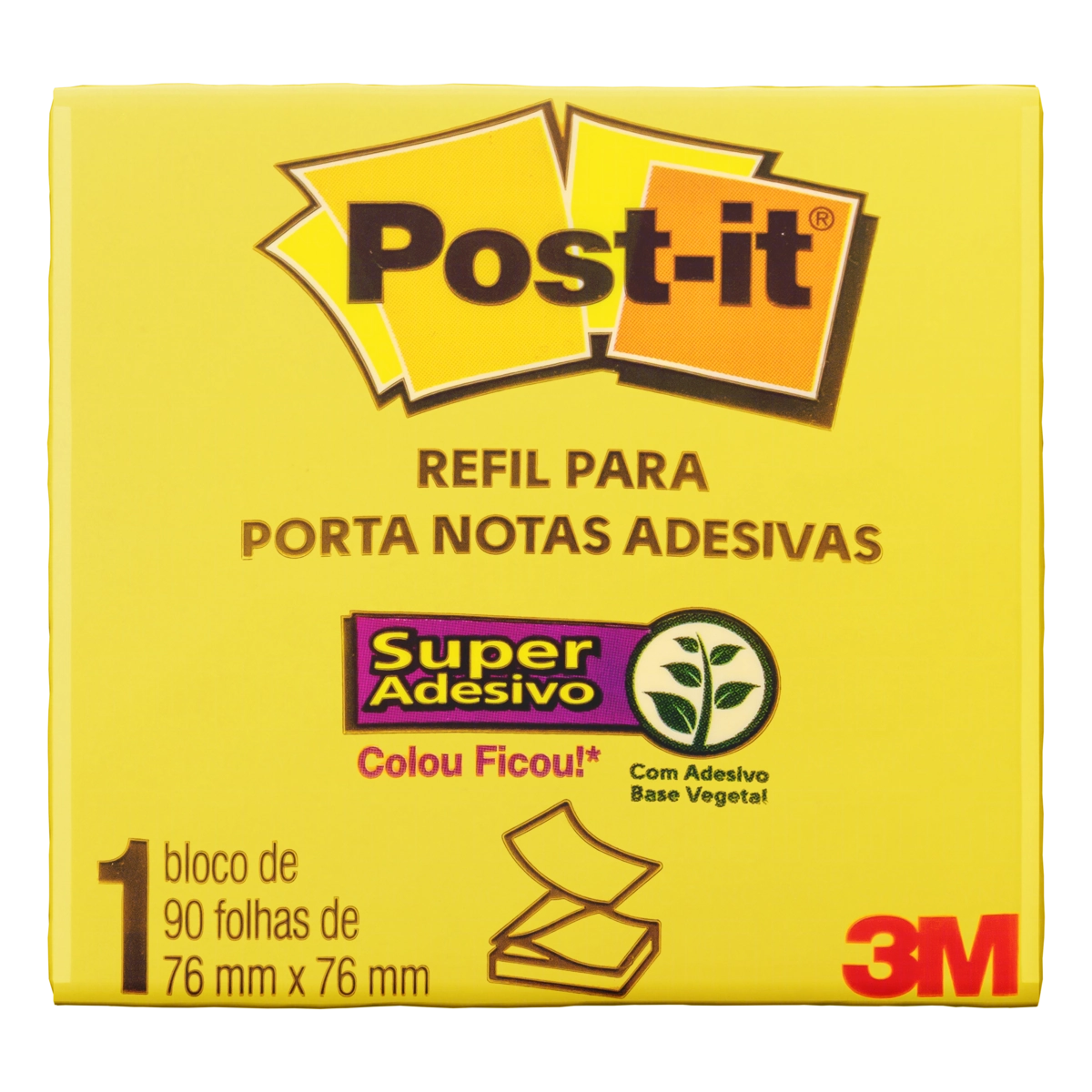 Bloco De Notas Adesivas Amarelo Sol Post It 76mm X 76mm 90 Folhas Refil