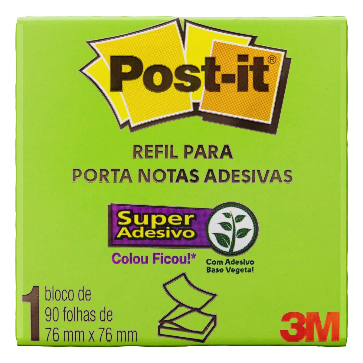 Bloco De Notas Adesivas Verde Limeade Post It 76mm X 76mm 90 Folhas Refil