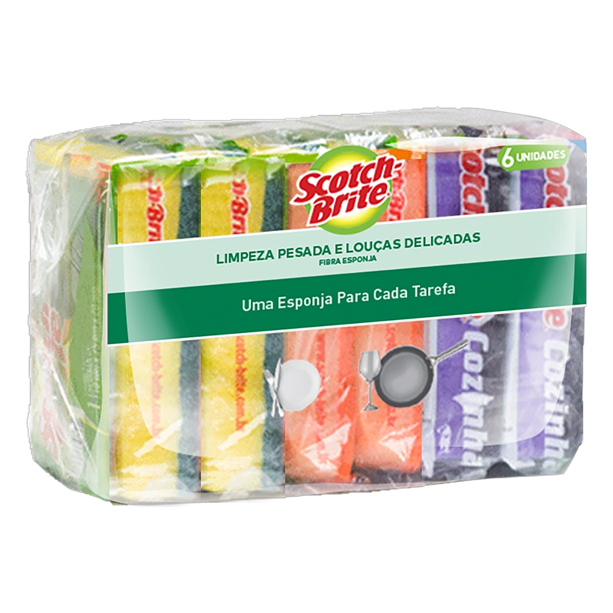 Kit Esponja Limpeza Pesada Limpeza Delicada Scotch Brite 6 Unidades