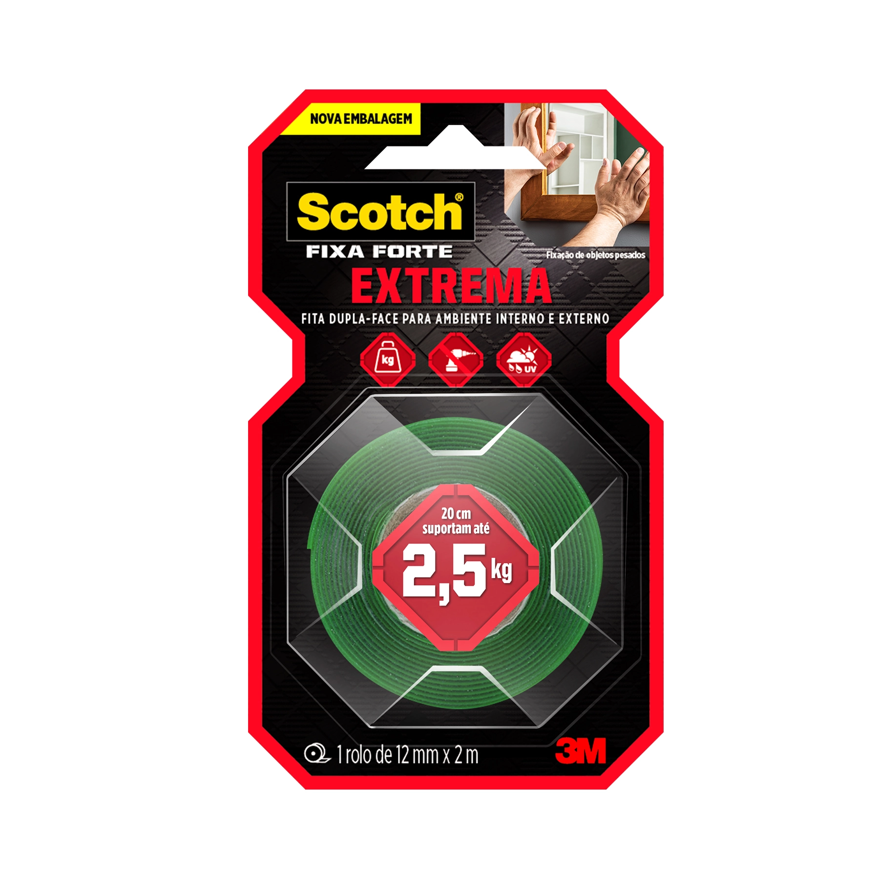 Fita Adesiva Dupla Face De Espuma Scotch Fixa Forte 12mm X 2m
