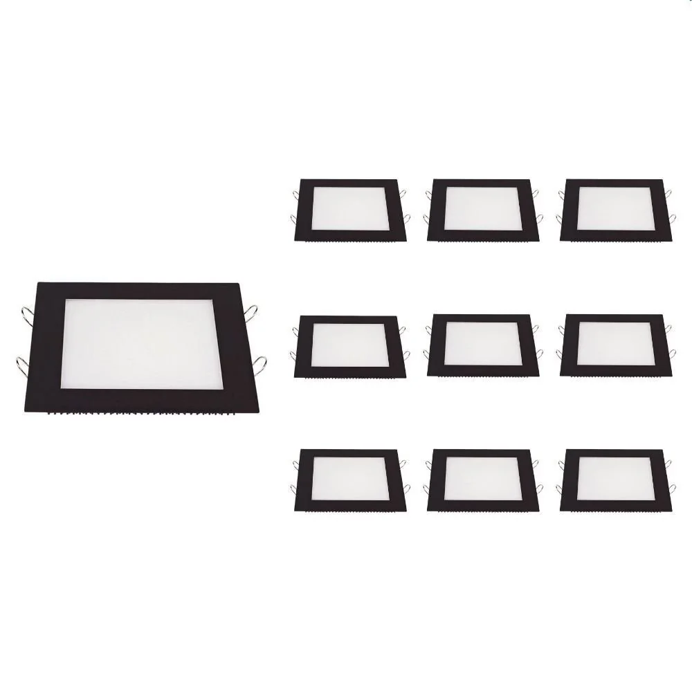 10 Painel De Led Taschibra Quadrado Lux De Embutir 18w Bivolt Preto 3000k Luz Amarela