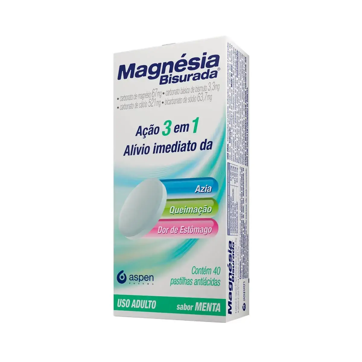 Magnésia Bisurada Menta Pfizer Caixa 40 Pastilhas Antiácidas