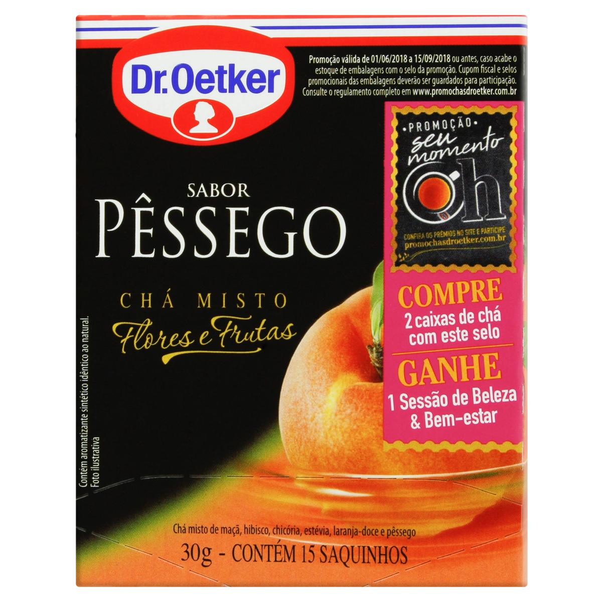 Chá Misto de Flores e Frutas Sabor Pêssego Dr. OETKER 30g com 15 Saquinhos