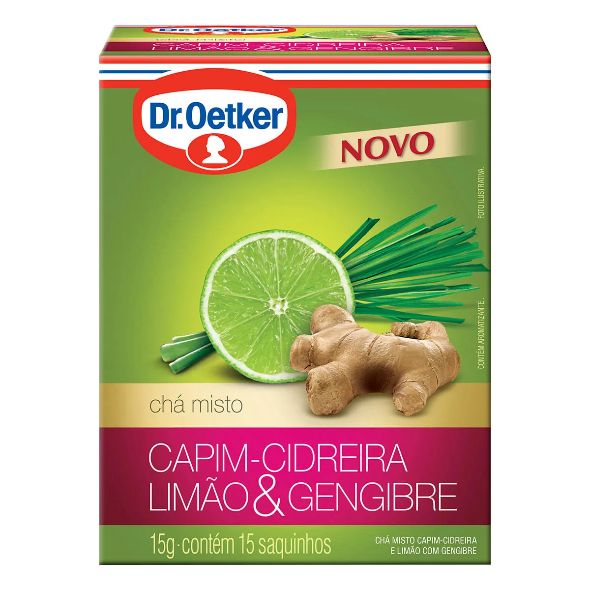 Chá Capim Cidreira, Limão e Gengibre Dr. Oetker Caixa com 15 Sachês 15g