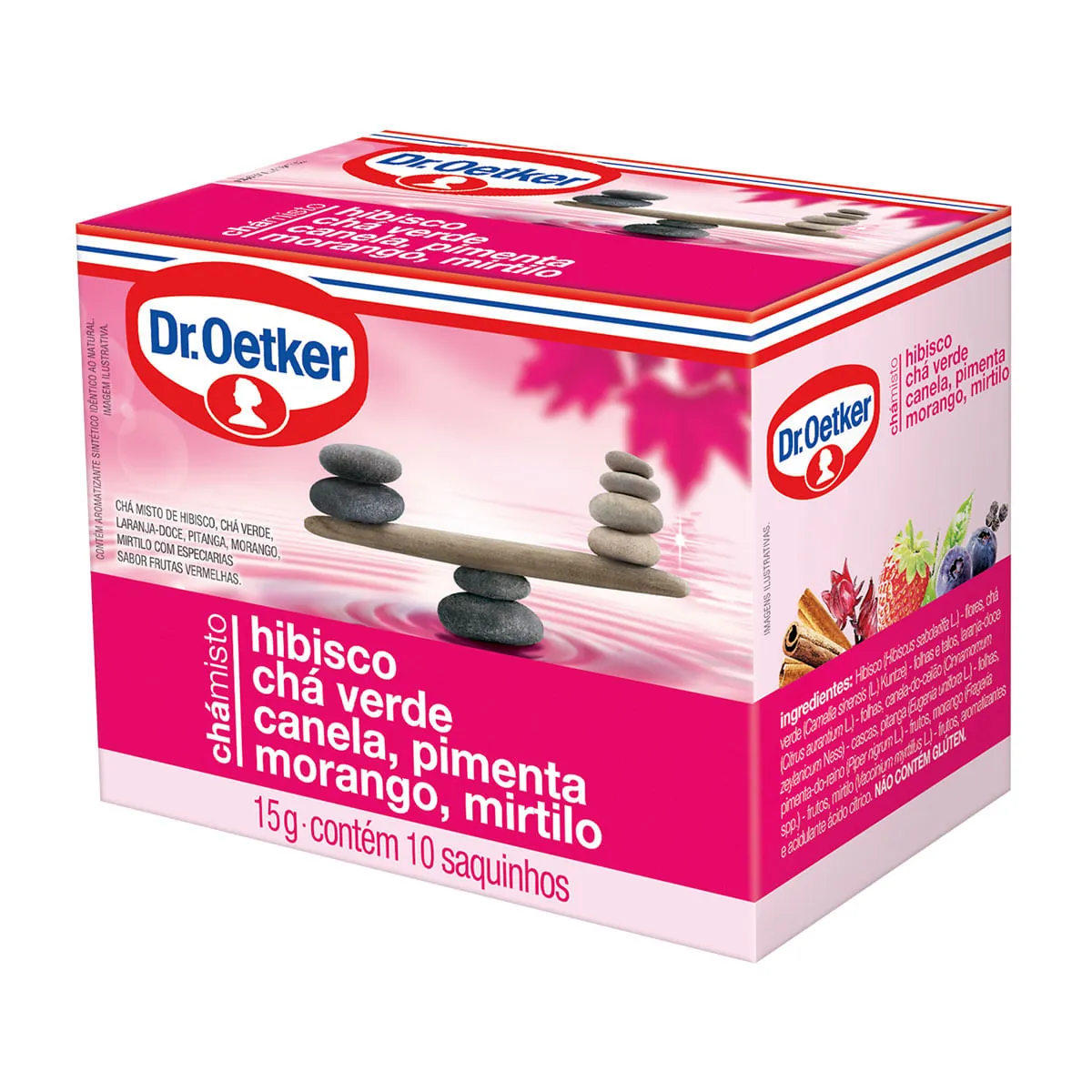 Chá Verde, Hibisco, Canela, Pimenta, Morango e Mirtilo Dr. Oetker Caixa 15g 10 Unidades