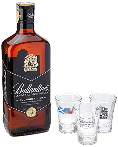 Ballantine's Bourbon Finish Whisky Escocês 750ml e 3 Copos Vidros 60ml