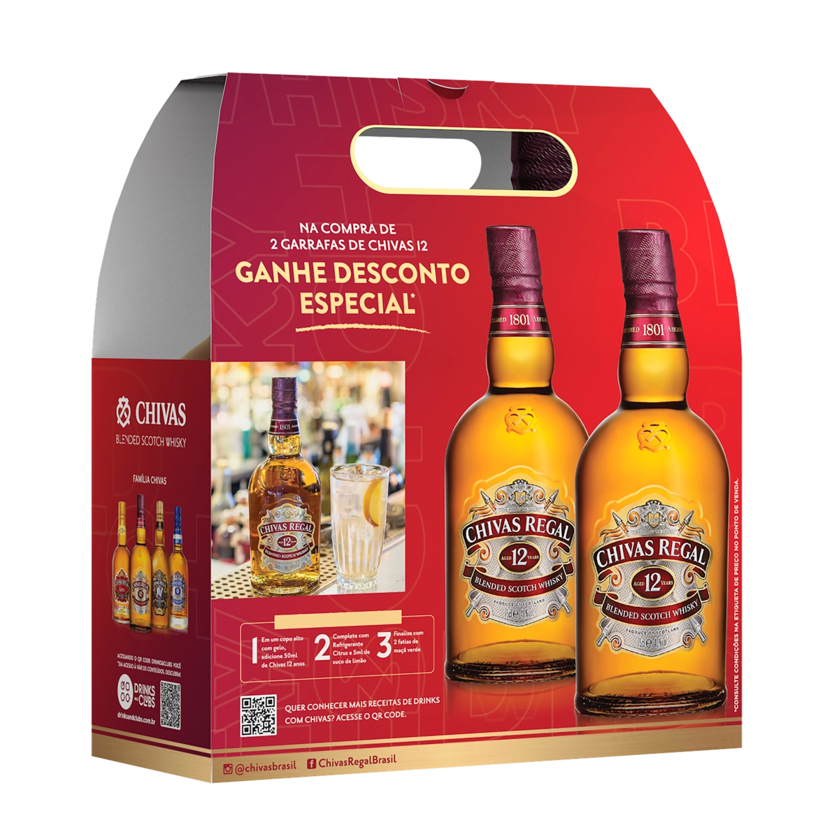 Pack Whisky Escocês Blended Chivas Regal Garrafa 2 Unidades 750ml Cada
