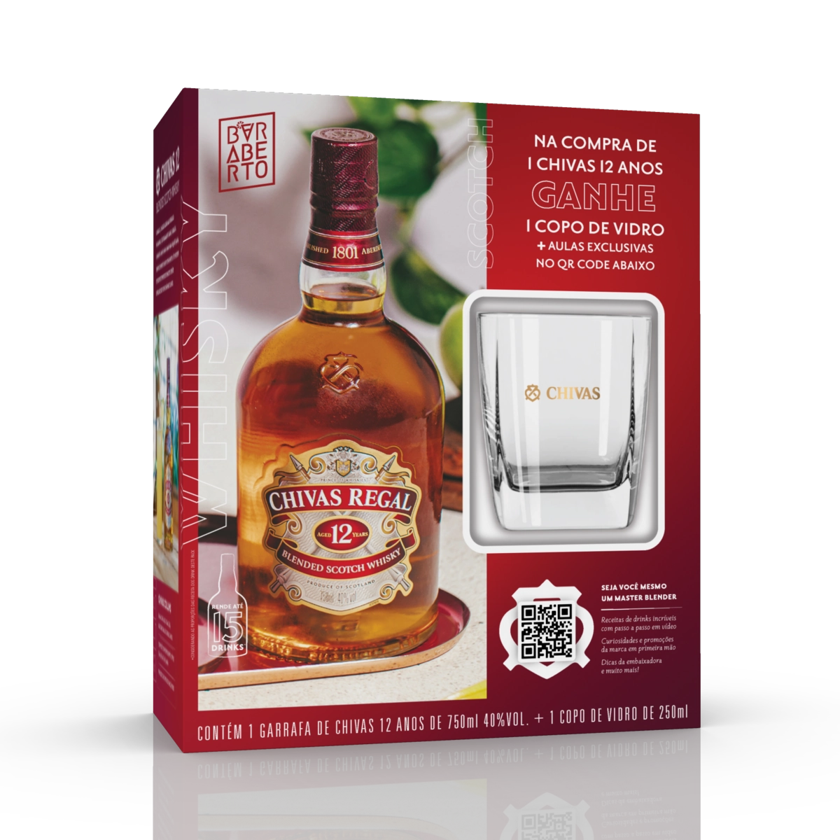 Kit Copo Whisky Escocês Blended Chivas Regal 750ml