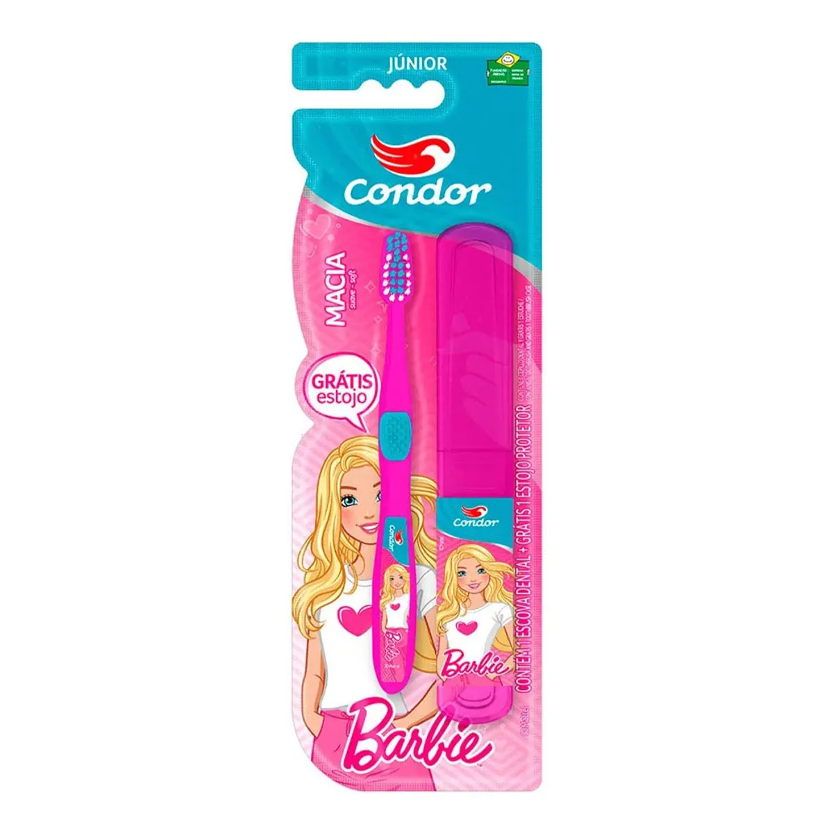 Escova Dental Infantil Macia Barbie Condor Júnior Cabeça P Grátis Estojo Protetor