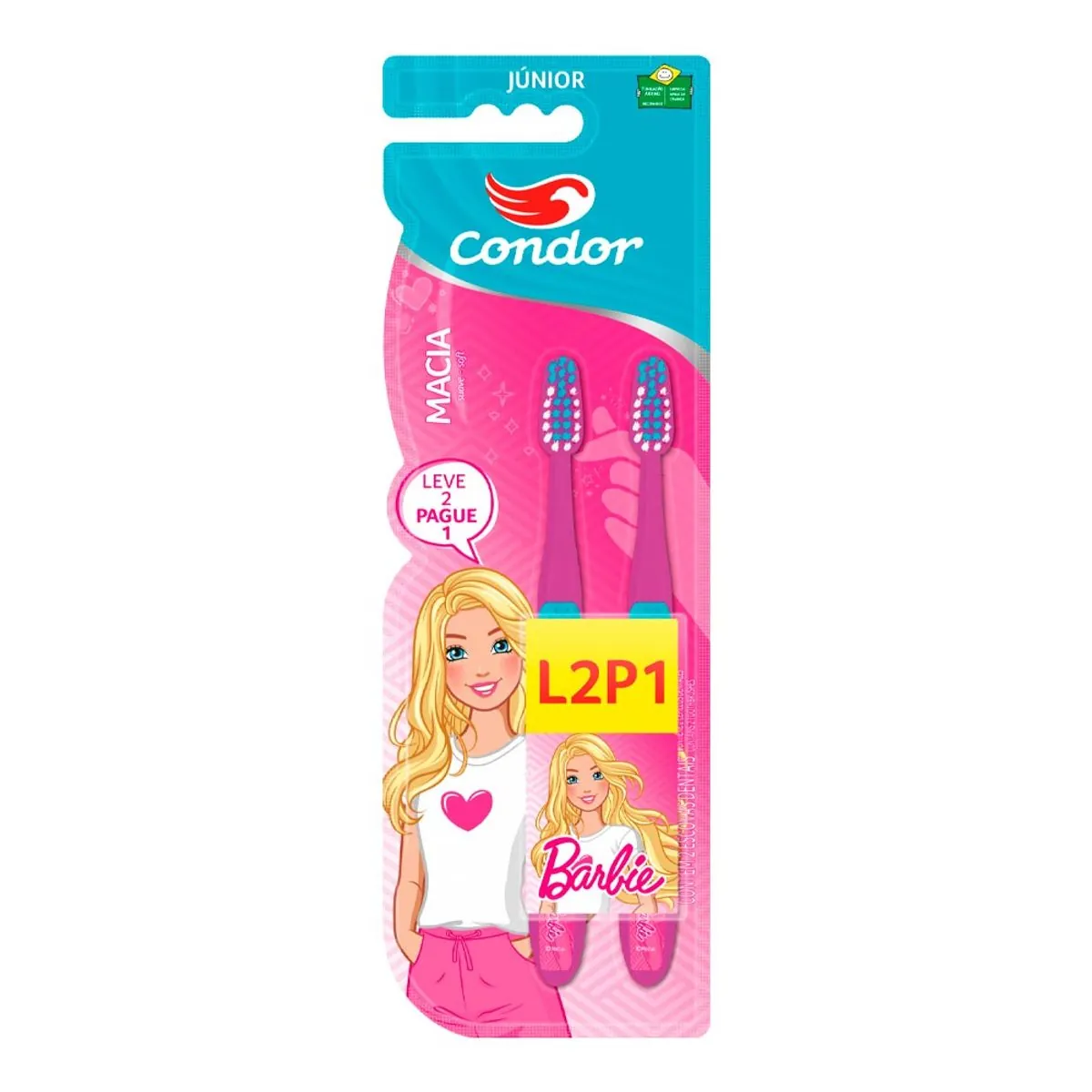 Escova Dental Infantil Macia Com Luz De Led Barbie Condor Cabeça P