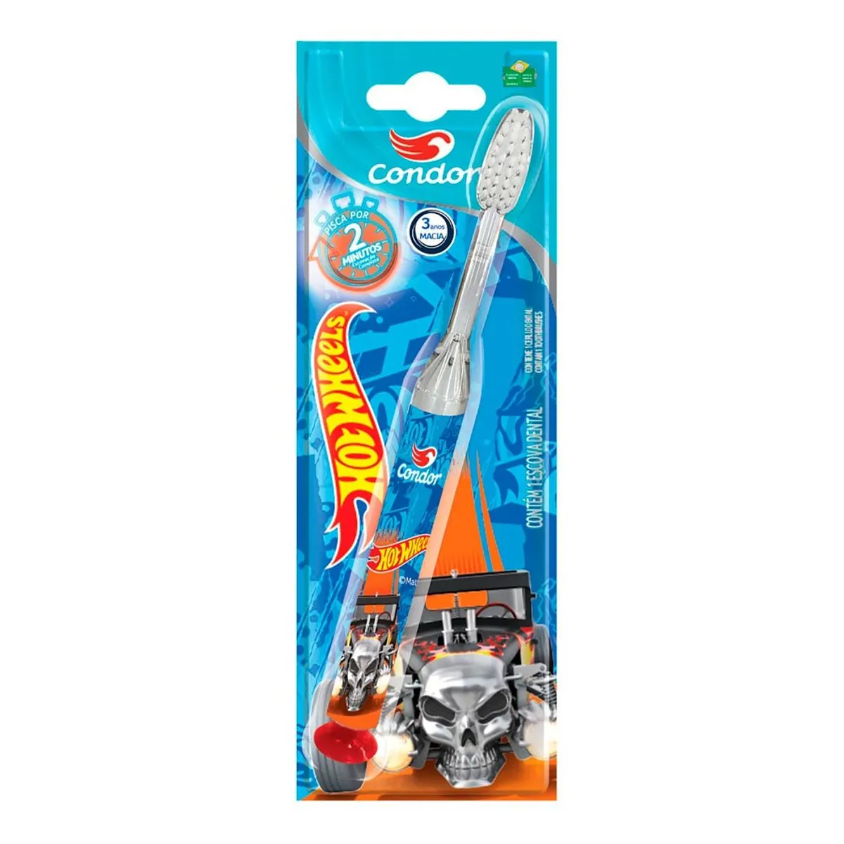 Escova Dental Infantil Macia Com Luz De Led Hot Wheels Condor Cabeça P