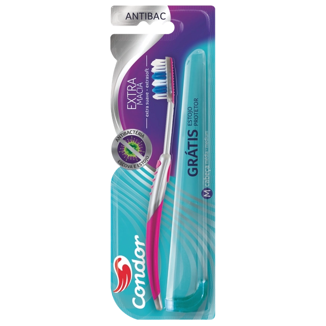 Escova Dental Extramacia Condor Antibac Cabeça M Grátis Estojo Protetor