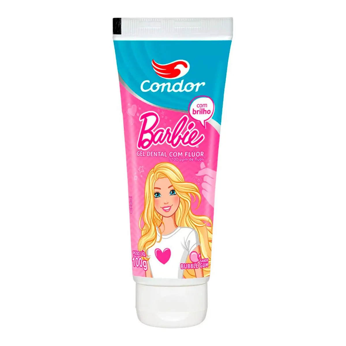 Gel Dental Infantil Com Flúor Bubble Gum Barbie Condor Bisnaga 100g