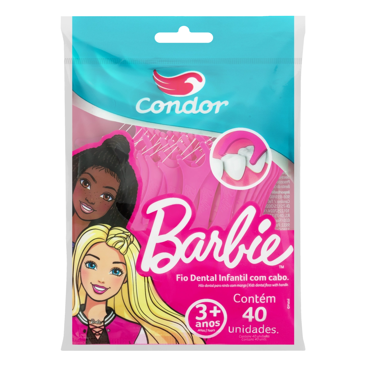 Fio Dental Infantil Com Cabo Barbie Condor 40 Unidades