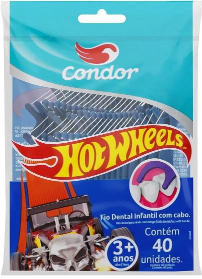 Fio Dental Infantil Com Cabo Hot Wheels Condor 40 Unidades