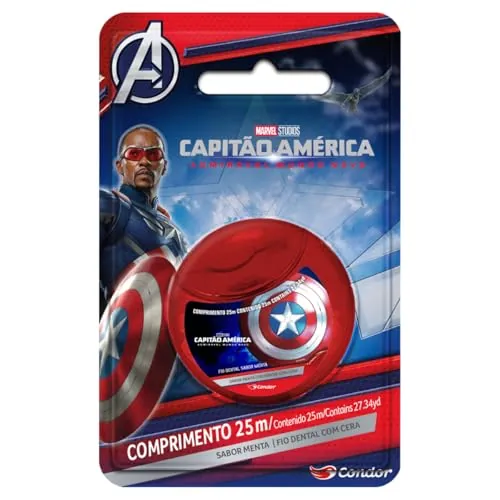 Fio Dental Infantil Com Cera Menta Capitão América Condor 25m