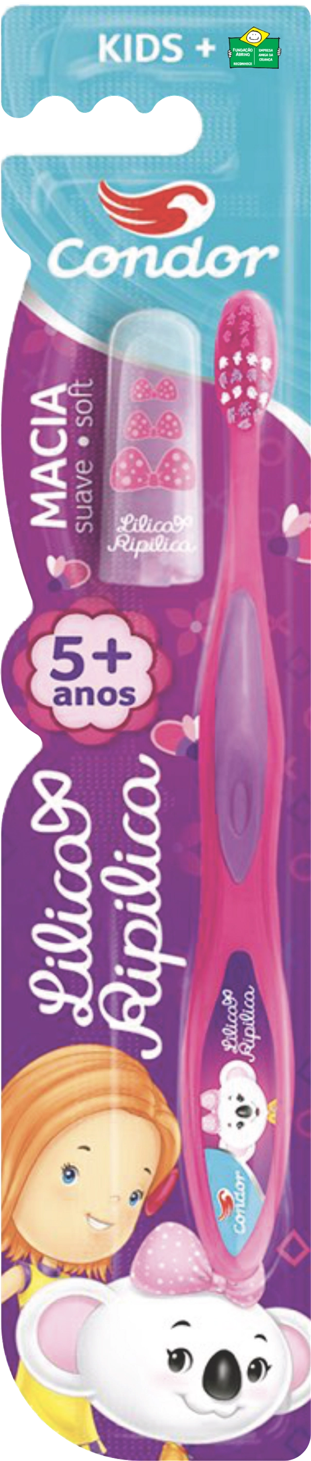 Escova Dental Macia Lilica Ripilica Condor Kids Cabeça P Grátis Capa Protetora