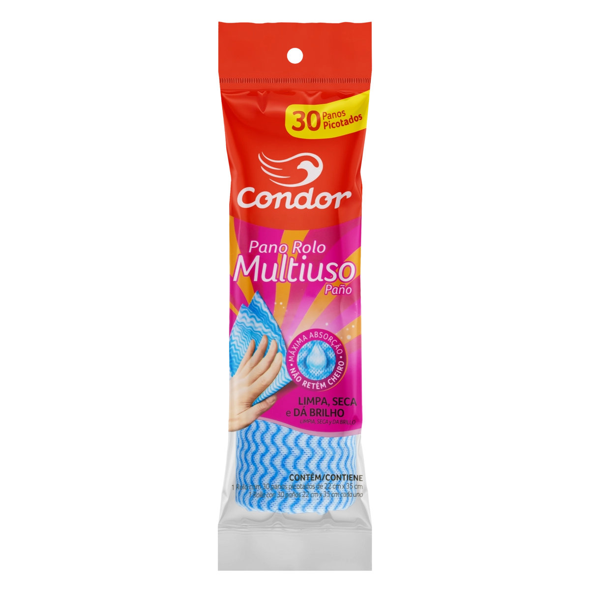Pano Multiuso Em Rolo Azul Condor Antibac Leve 30 Pague 25 Unidades