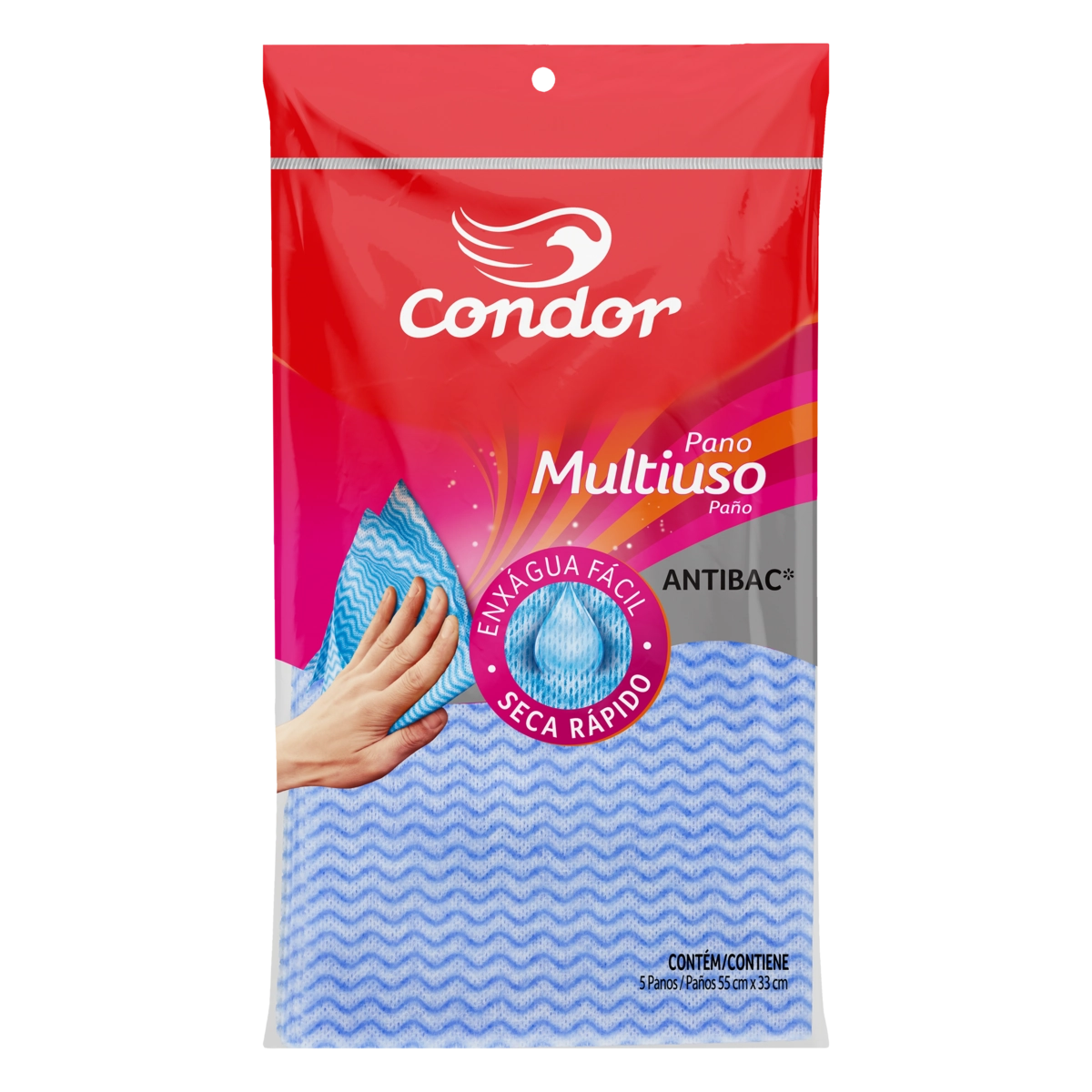 Pano Multiuso Azul Condor Antibac 5 Unidades