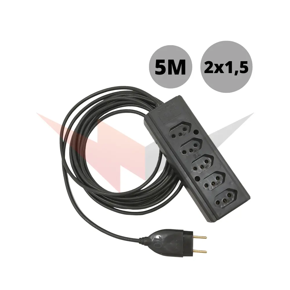 Extensão Quíntupla P/cozinha De 5 Metros De Cabo Pp 2x1,50mm