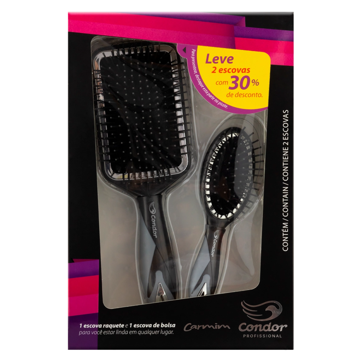Kit Escova Para Cabelo Raquete Escova De Bolsa Condor Carmim Grátis 30 De Desconto
