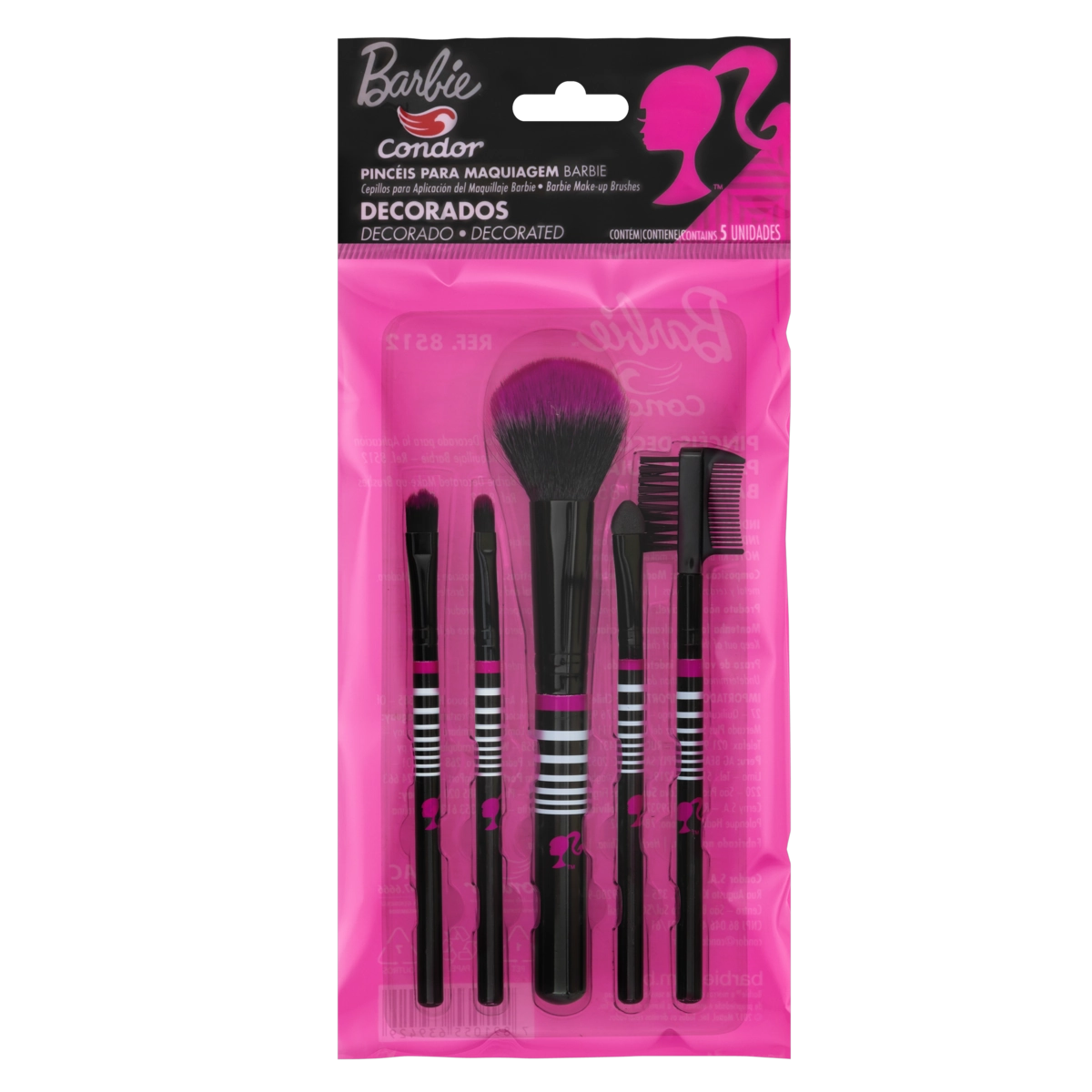 Kit Pincel Para Maquiagem Barbie Condor 5 Unidades