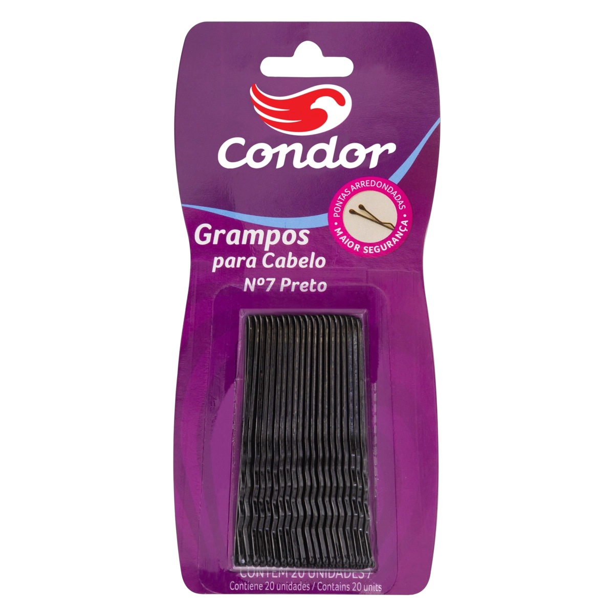 Grampo para Cabelo Preto Condor nº 7 20 Unidades