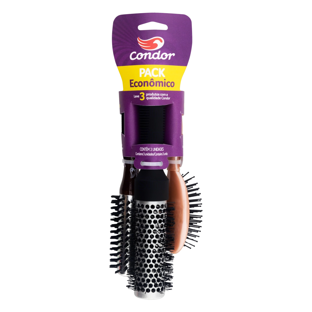 Kit 3 Escovas para Cabelo Condor Modellati Pack Econômico