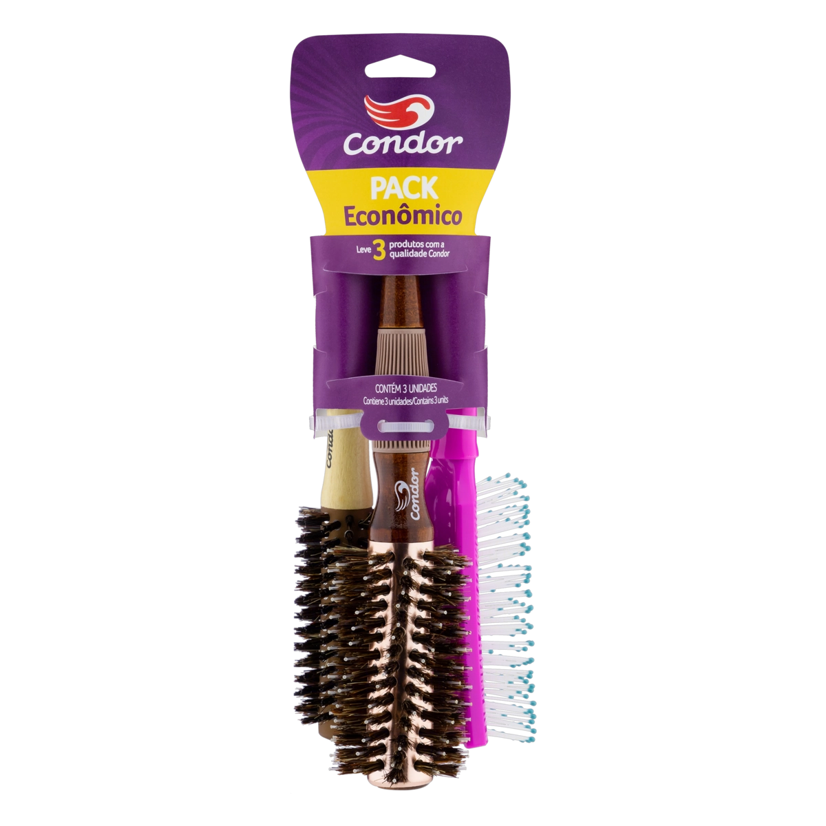 Kit 3 Escovas Para Cabelo Condor Extreme Shine Pack Econômico