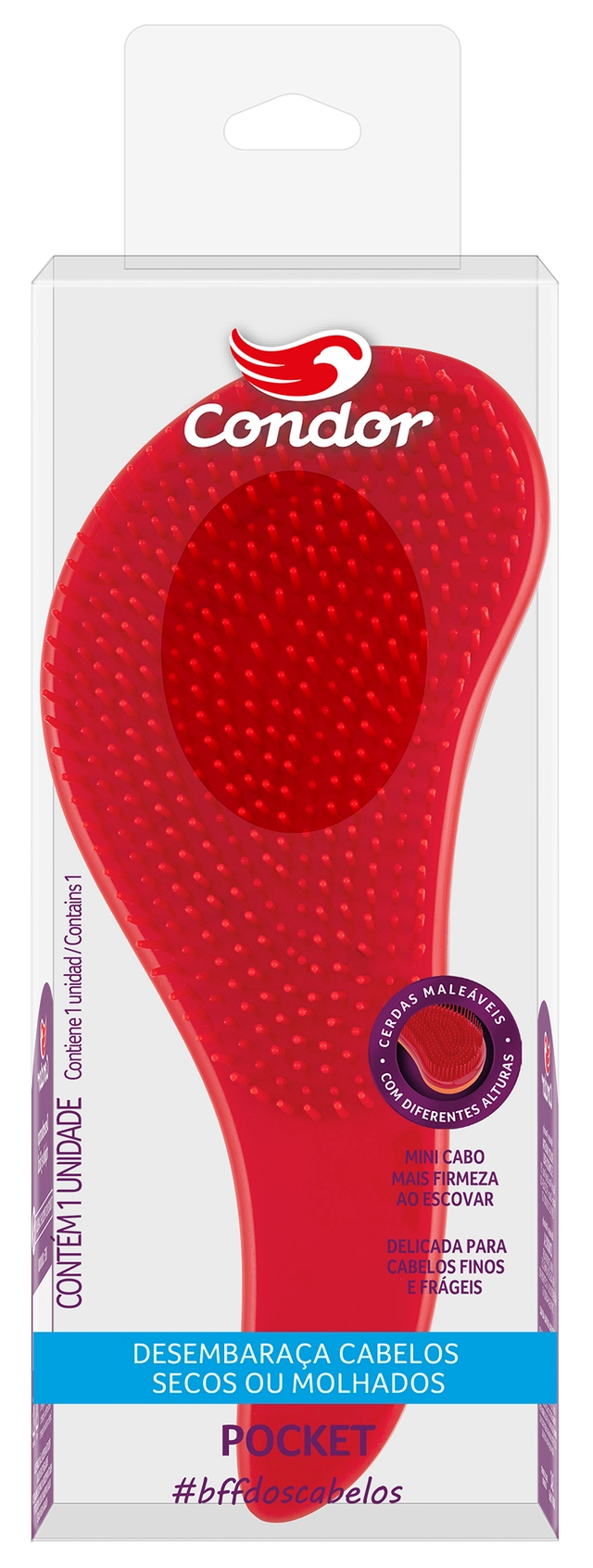 Escova para Cabelo Pocket Condor Ref. 9717 - Cores Sortidas