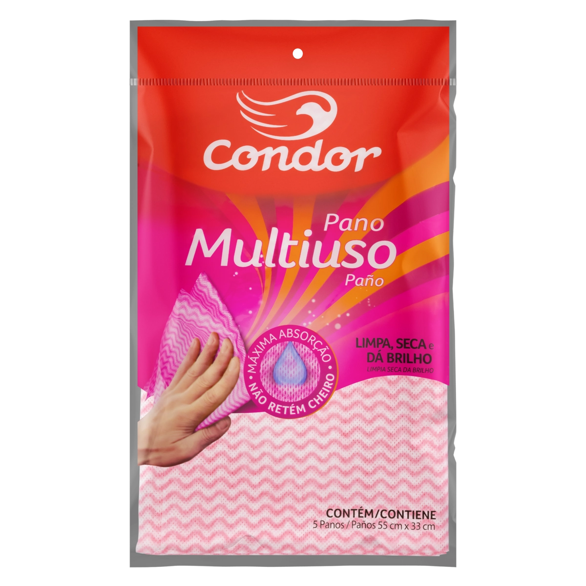 Pano Multiuso Rosa Condor Antibac 5 Unidades