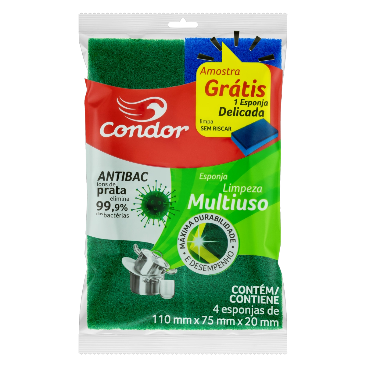 Esponja Multiuso Condor 4 Unidades Grátis 1 Esponja Delicada