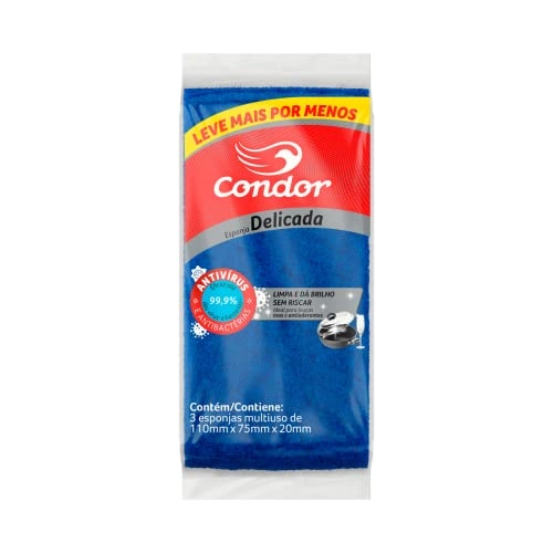 Esponja Azul Limpeza Delicada Condor 3 Unidades Leve Mais Pague Menos