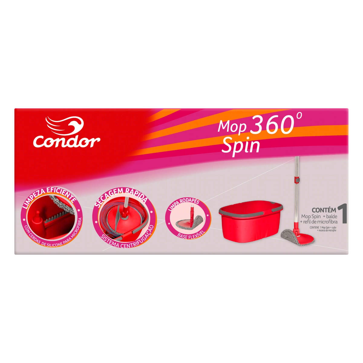 Mop Giratório Spin 360, Balde 12 litros, Mop 1661, Condor