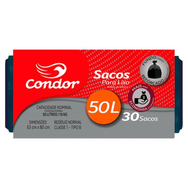 Saco Para Lixo Tipo B 50l Condor 30 Unidades Mais Economia